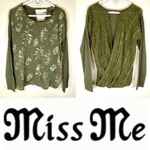 MISS ME Open Back Long Sleeve Top Green Like New